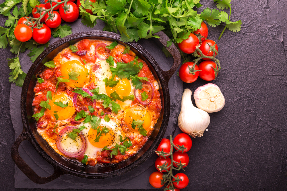 Shakshuka. Traditional Israeli cuisine. Fried eggs with vegetables - you can find this amongst Blacktown food